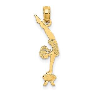 14k Yellow Gold Sports Theme Gymnastics Necklace Charm Pendant